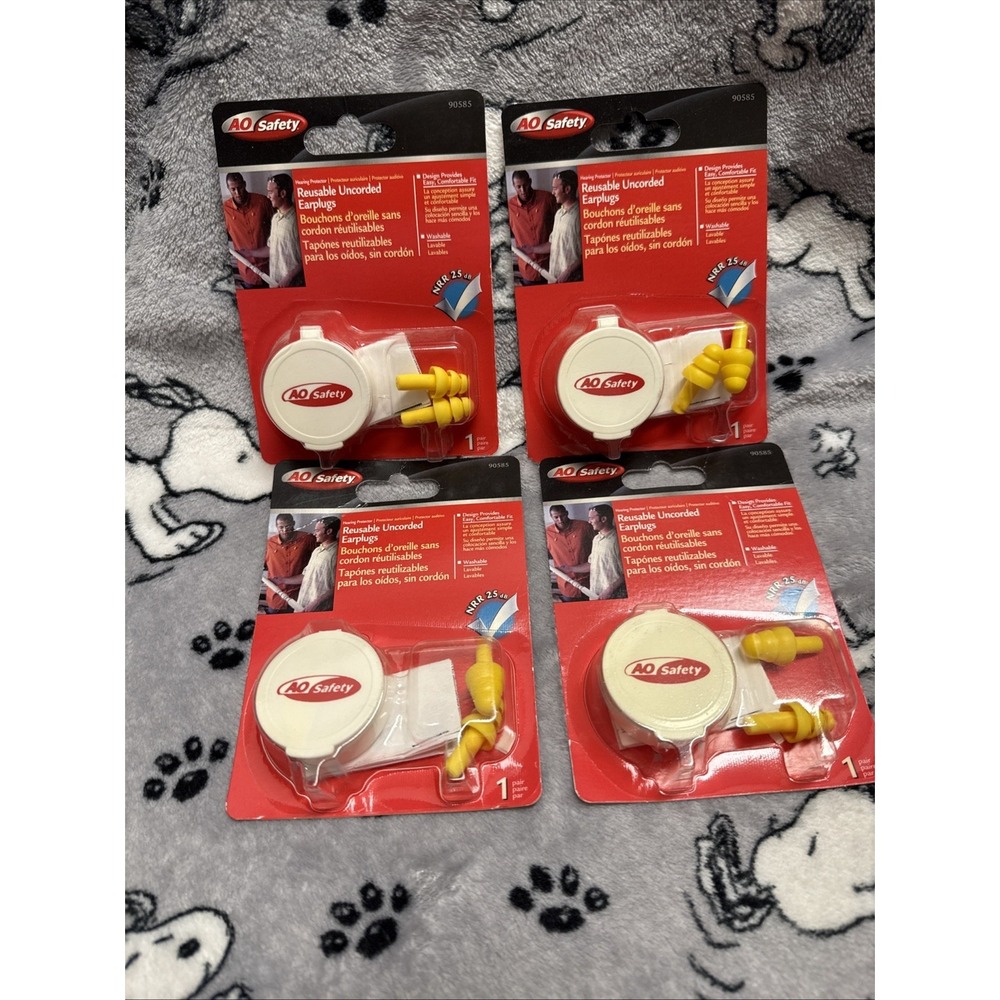 4‎ Pair Uncorded Reusable Earplugs & Carry Case Noise Reduction NRR 25 AO Safety